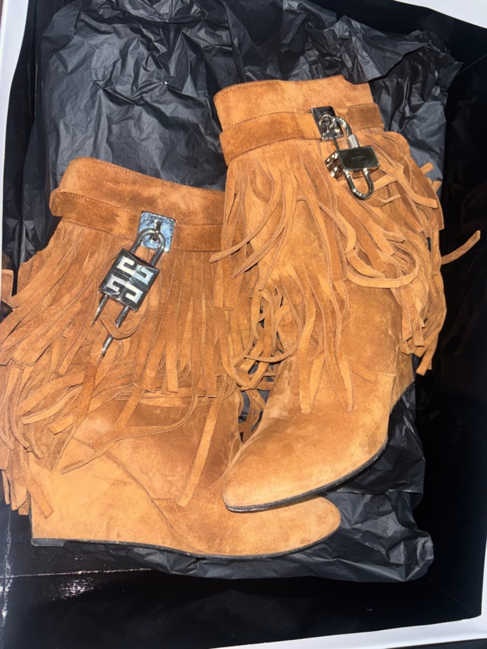 Givenchy Tan Suede Fringe Ankle Boots with Silver Hardware